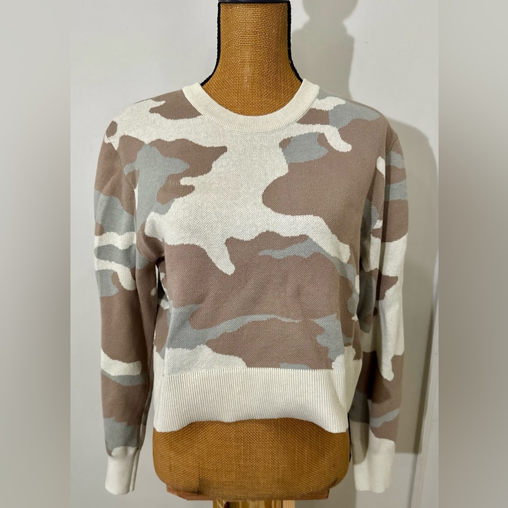 DKNY Camo Womens Cropped Pullover Sweater Parchment Thyme Multi‎ Medium